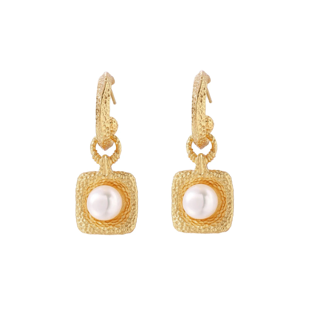 Golden Pearl Drop Hoops