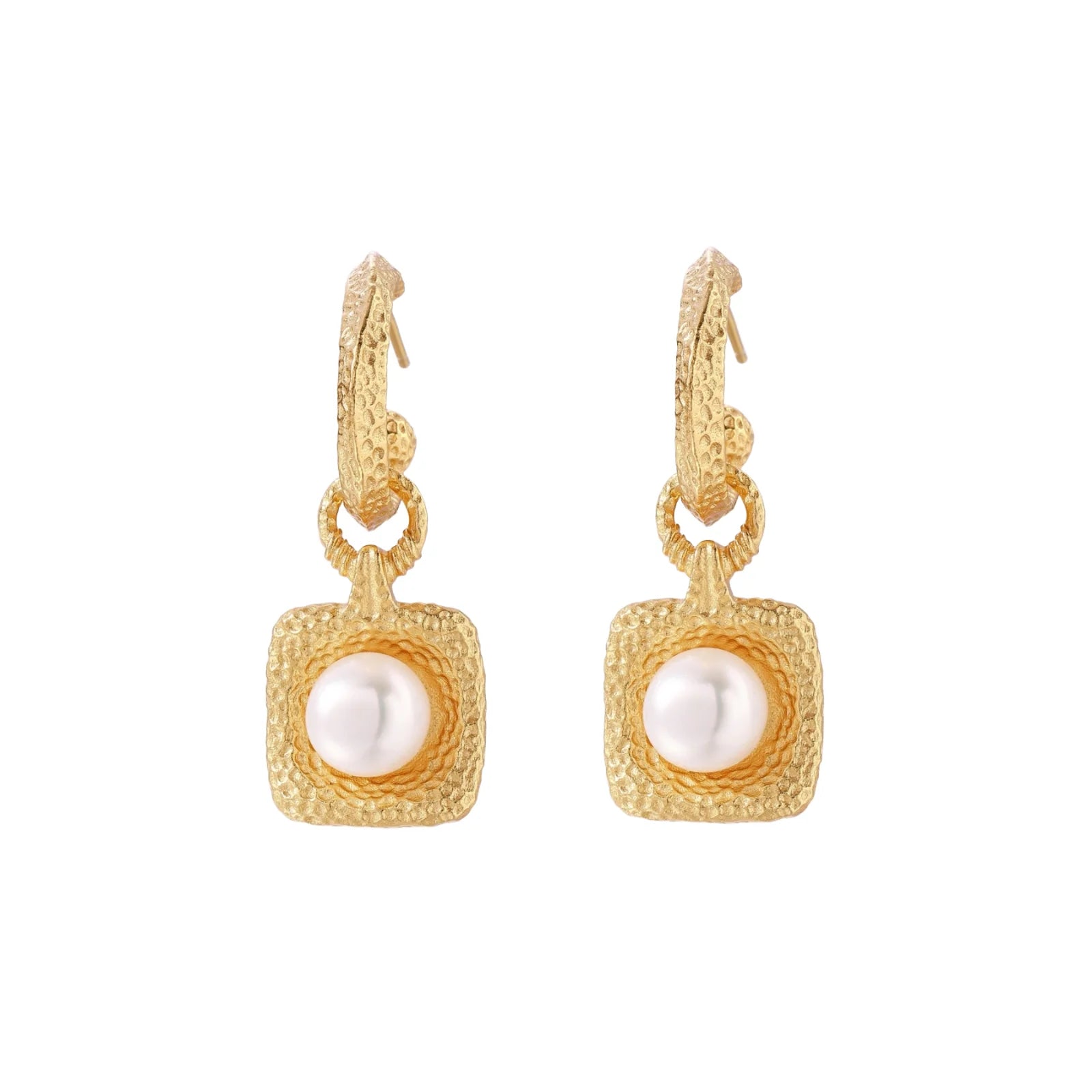 Golden Pearl Drop Hoops