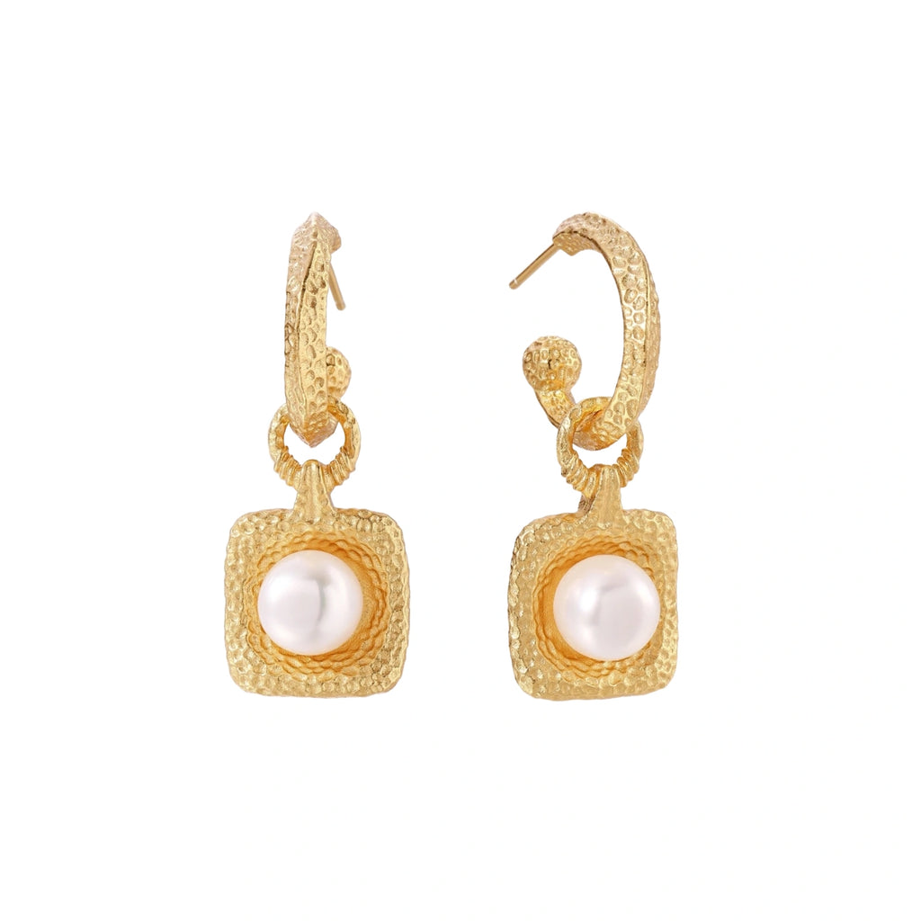 Golden Pearl Drop Hoops