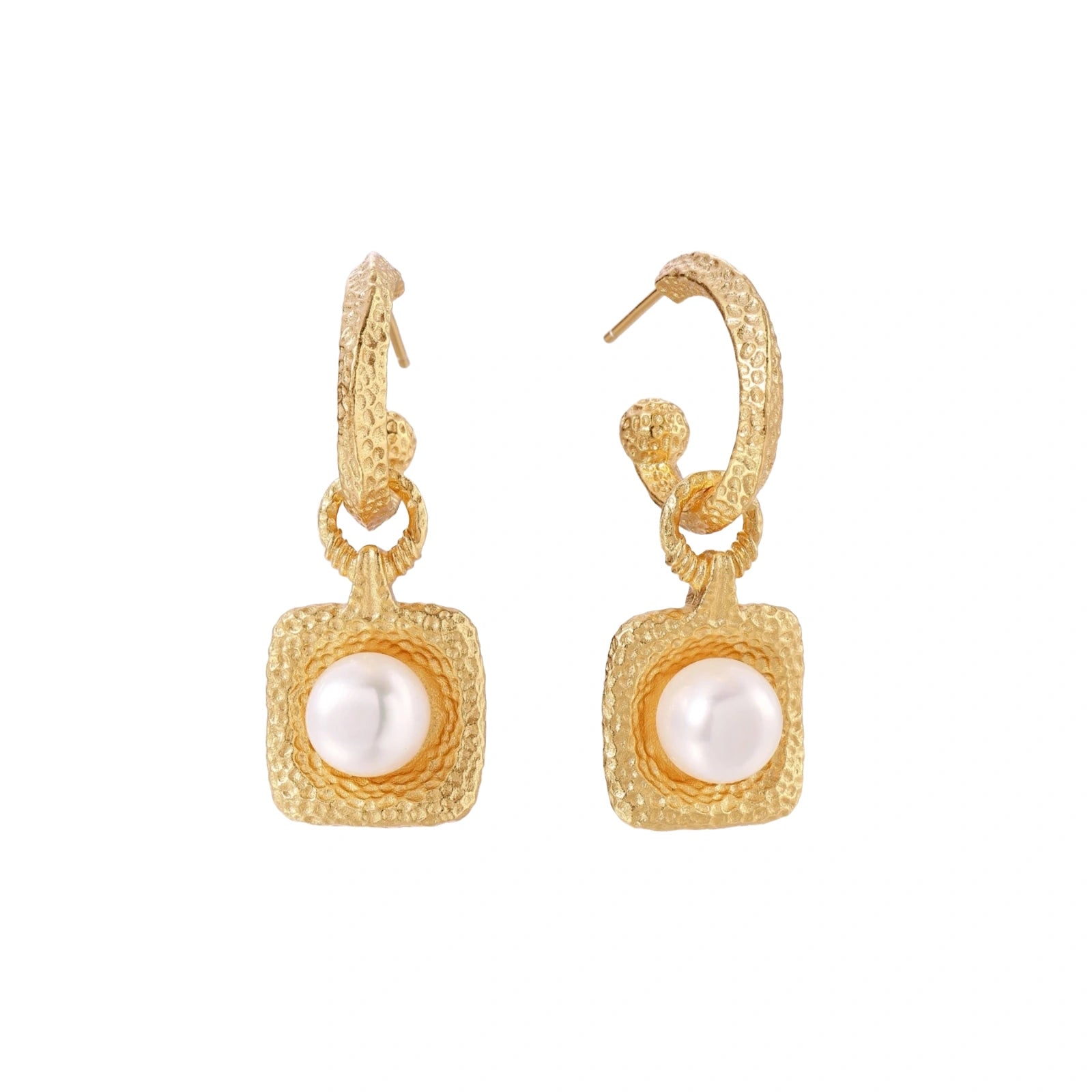 Golden Pearl Drop Hoops