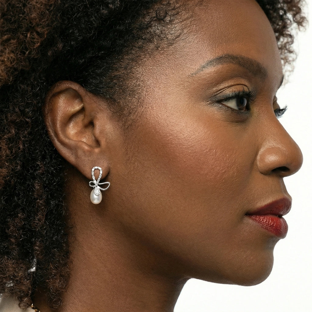 Crystal Bow Pearl Drops