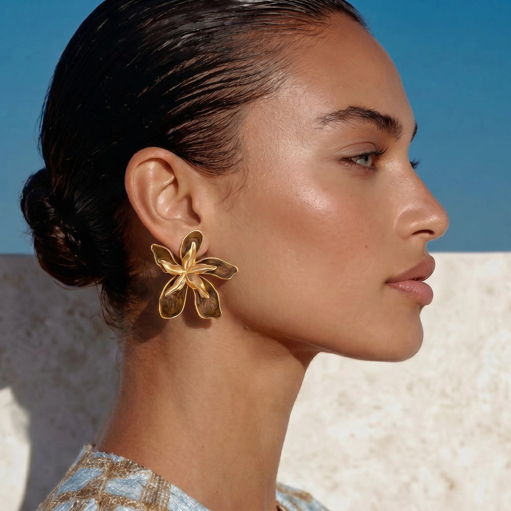 Golden Petal Statement Earrings