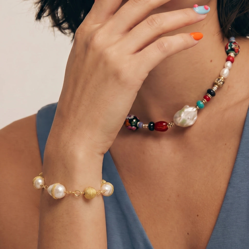 Golden Mesh Pearl Bracelet