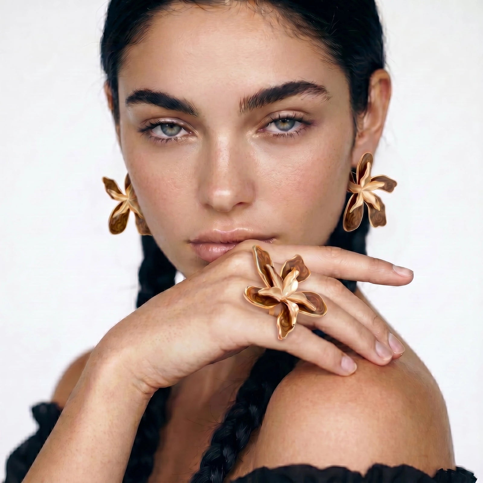 Golden Petal Statement Earrings