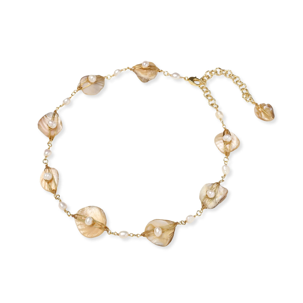 Golden Leaf Pearl Necklace
